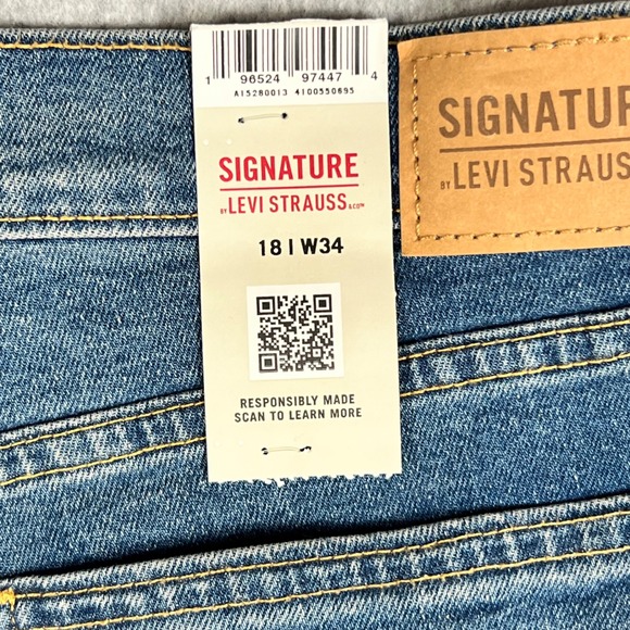 Signature Levi Strauss High Rise Shorts 18 Blue Denim Distressed W34 - Picture 9 of 11